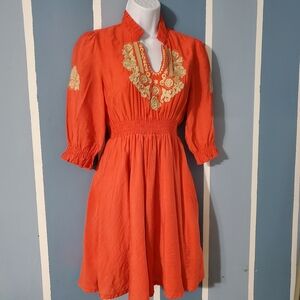 Elegant Orange Embroidered Dress
